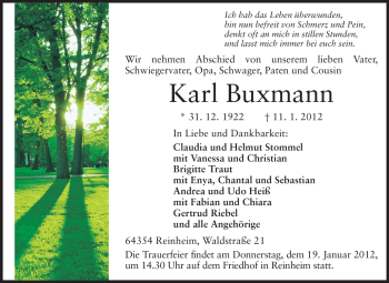 Traueranzeige von Karl Buxmann von Echo-Zeitungen (Gesamtausgabe)