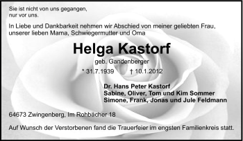 Traueranzeige von Helga Kastorf von Echo-Zeitungen (Gesamtausgabe)