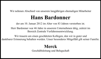 Traueranzeige von Hans Bardonner von Echo-Zeitungen (Gesamtausgabe)