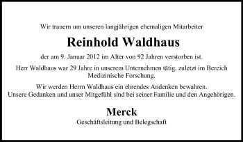 Traueranzeige von Reinhold Waldhaus von Echo-Zeitungen (Gesamtausgabe)