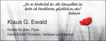 Traueranzeige von Klaus Ewald von Darmstädter Echo, Odenwälder Echo, Rüsselsheimer Echo, Groß-Gerauer-Echo, Ried Echo
