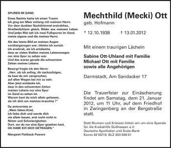 Traueranzeige von Mechthild Ott von Echo-Zeitungen (Gesamtausgabe)