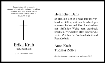Traueranzeige von Erika Kraft von Echo-Zeitungen (Gesamtausgabe)