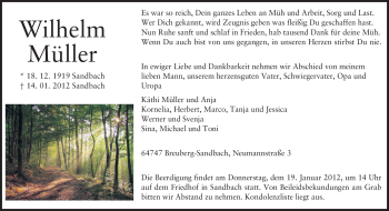 Traueranzeige von Wilhelm Müller von Odenwälder Echo