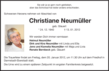 Traueranzeige von Christiane Neumüller von Echo-Zeitungen (Gesamtausgabe)