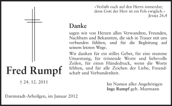 Traueranzeige von Fred Rumpf von Echo-Zeitungen (Gesamtausgabe)
