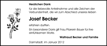 Traueranzeige von Josef Becker von Echo-Zeitungen (Gesamtausgabe)