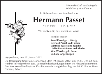 Traueranzeige von Hermann Passet von Starkenburger Echo