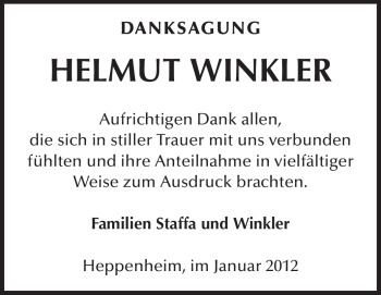Traueranzeige von Helmut Winkler von Starkenburger Echo