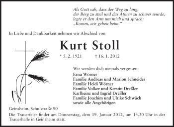 Traueranzeige von Kurt Stoll von Rüsselsheimer Echo, Groß-Gerauer-Echo, Ried Echo