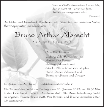 Traueranzeige von Bruno Arthur Albrecht von Rüsselsheimer Echo, Groß-Gerauer-Echo, Ried Echo