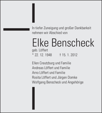 Traueranzeige von Elke Benscheck von Echo-Zeitungen (Gesamtausgabe)