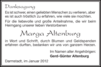 Traueranzeige von Marga Altenburg von Echo-Zeitungen (Gesamtausgabe)