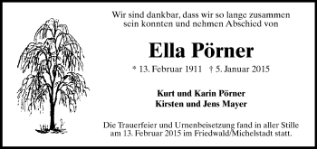 Traueranzeige von Ella Pörner von Rüsselsheimer Echo, Groß-Gerauer-Echo, Ried Echo