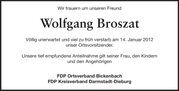Traueranzeige von Wolfgang Broszat von Echo-Zeitungen (Gesamtausgabe)