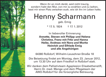 Traueranzeige von Henny Scharmann von Echo-Zeitungen (Gesamtausgabe)