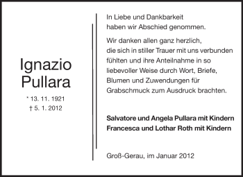 Traueranzeige von Ignazio Pullara von Rüsselsheimer Echo, Groß-Gerauer-Echo, Ried Echo