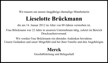 Traueranzeige von Lieselotte Brückmann von Echo-Zeitungen (Gesamtausgabe)