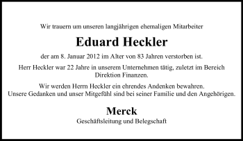 Traueranzeige von Eduard Heckler von Echo-Zeitungen (Gesamtausgabe)