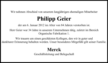 Traueranzeige von Philipp Geier von Echo-Zeitungen (Gesamtausgabe)