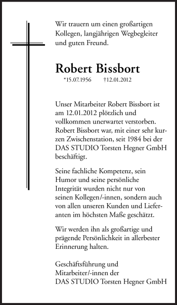 Traueranzeige von Robert Georg Bissbort von Echo-Zeitungen (Gesamtausgabe)