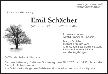 Traueranzeige von Emil Schächer von Echo-Zeitungen (Gesamtausgabe)