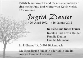 Traueranzeige von Ingrid Dauter von Darmstädter Echo, Odenwälder Echo, Rüsselsheimer Echo, Groß-Gerauer-Echo, Ried Echo