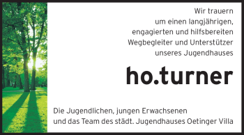 Traueranzeige von Horst Turner von Echo-Zeitungen (Gesamtausgabe)