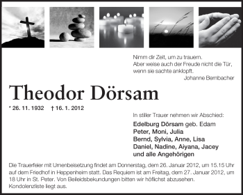 Traueranzeige von Theodor Dörsam von Starkenburger Echo