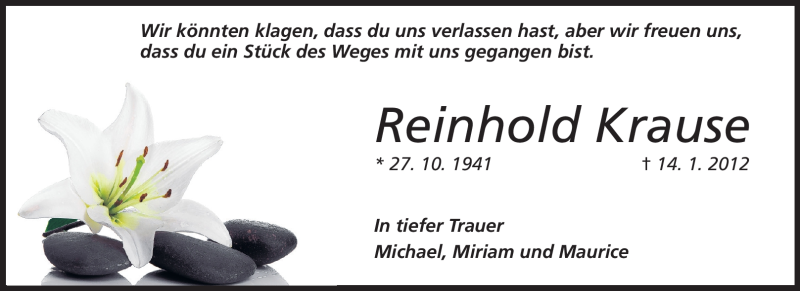  Traueranzeige für Michael Krause vom 21.01.2012 aus Echo-Zeitungen (Gesamtausgabe)