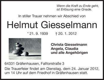Traueranzeige von Helmut Giesselmann von Echo-Zeitungen (Gesamtausgabe)