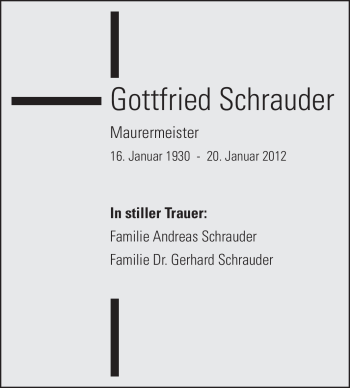 Traueranzeige von Gottfried Schrauder von Darmstädter Echo, Odenwälder Echo, Rüsselsheimer Echo, Groß-Gerauer-Echo, Ried Echo