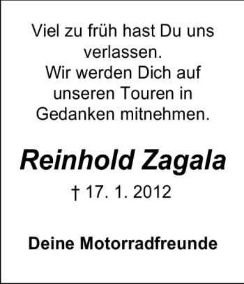Traueranzeige von Reinhold Zagala von Odenwälder Echo