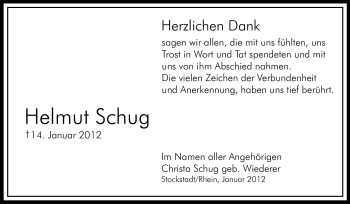 Traueranzeige von Helmut Schug von Echo-Zeitungen (Gesamtausgabe)