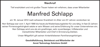 Traueranzeige von Manfred Schlapp von Starkenburger Echo