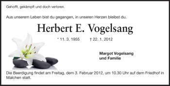 Traueranzeige von Herbert Vogelsang von Echo-Zeitungen (Gesamtausgabe)