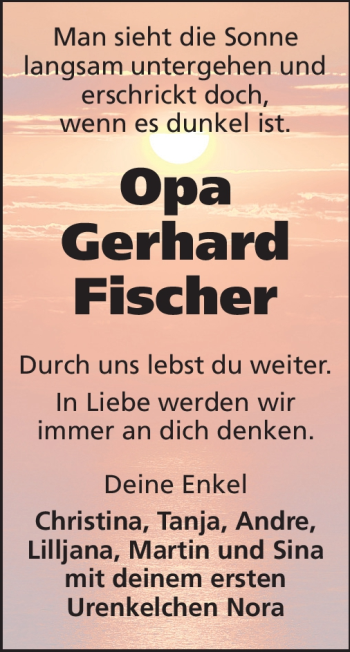 Traueranzeige von Gerhard Fischer von Odenwälder Echo