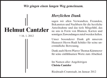 Traueranzeige von Helmut Cantzler von Darmstädter Echo, Odenwälder Echo, Rüsselsheimer Echo, Groß-Gerauer-Echo, Ried Echo