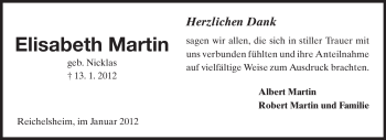 Traueranzeige von Elisabeth Martin von Odenwälder Echo
