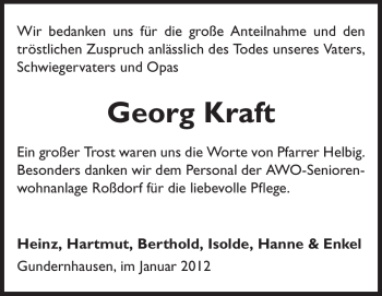 Traueranzeige von Georg Kraft von Echo-Zeitungen (Gesamtausgabe)