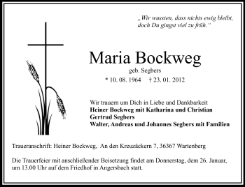 Traueranzeige von Maria Bockweg von Odenwälder Echo