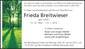 Traueranzeige von Frieda Breitwieser von Echo-Zeitungen (Gesamtausgabe)