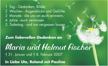 Traueranzeige von Maria und Helmut Fischer von Echo-Zeitungen (Gesamtausgabe)