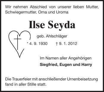 Traueranzeige von Ilse Seyda von Echo-Zeitungen (Gesamtausgabe)