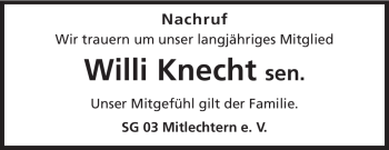 Traueranzeige von Willi Knecht von Starkenburger Echo