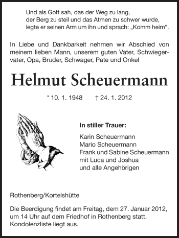 Traueranzeige von Helmut Scheuermann von Odenwälder Echo
