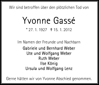Traueranzeige von Yvonne Gasse von Odenwälder Echo