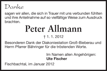 Traueranzeige von Peter Allmann von Echo-Zeitungen (Gesamtausgabe)