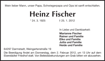 Traueranzeige von Heinz Fischer von Echo-Zeitungen (Gesamtausgabe)