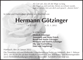 Traueranzeige von Hermann Götzinger von Starkenburger Echo